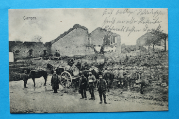 Foto Ansichtskarte AK Cierges 1915 Soldaten Kanone Wagen Ruine Mauer Frankreich France 02 Aisne